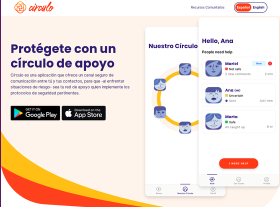 Website screen capture. On it, a brief description in text plus some app screens and the buttons that allow the app download from the Google and Apple stores.