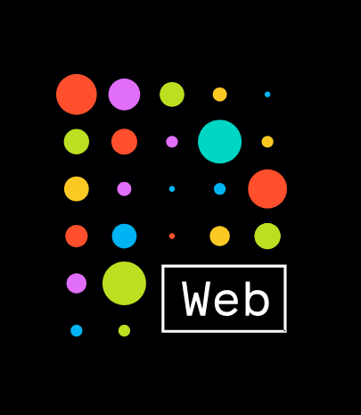 Various colored circle-nodes that form the inscription "D-web"