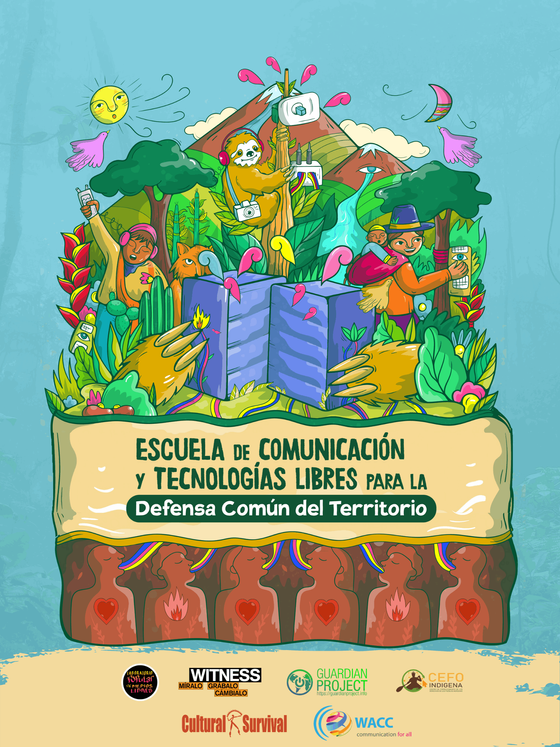 From a base of people emitting rainbows from their mouths, and through a layer of dirt, grow plants, animals and a fertile territory in which there is a sloth operating an antenna