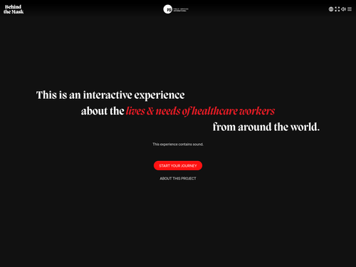 Stark text saying "This is an interactive experience about the lives and needs of healthcare workers from around the world"