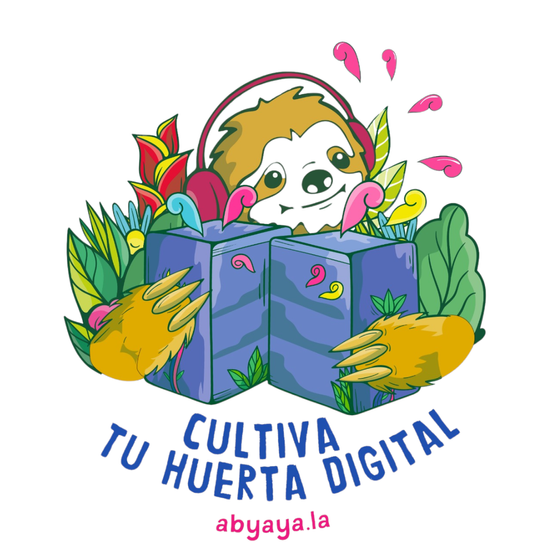 Un dibujo de un perezoso con auriculares, en un marco natural, abrazando un par de pequeños servidores.